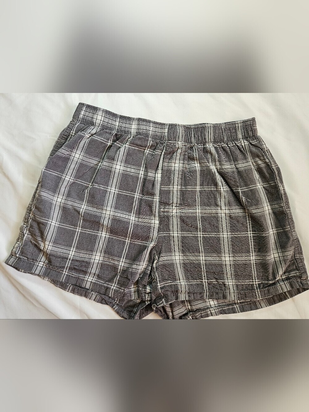 Old Navy Mens Gray Plaid Elastic Waist Boxer Shorts Size Small